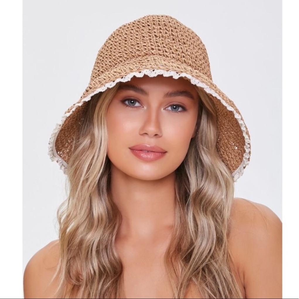 Forever 21 | Boho Chic Lace Trim 10% Paper Woven Lace Trim Summer Sun Hat